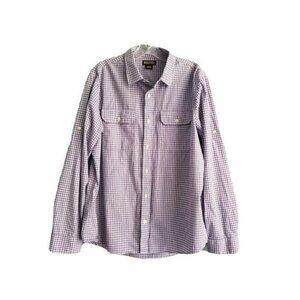 MICHAEL KORS LONG SLEEVE BUTTON DOWN SHIRT WOMENS LARGE WHITE PURPLE CHECK